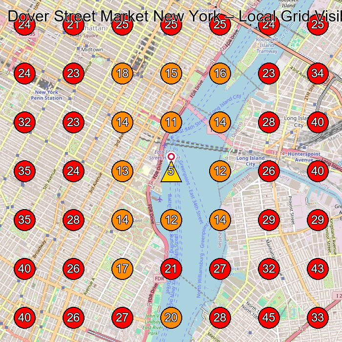 Dover Street Market New York GeoGrid visibility map for Clothing Store in New York